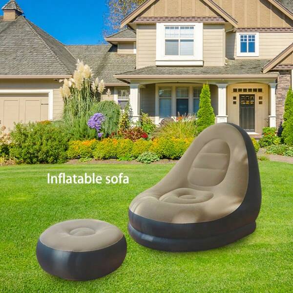 1pc Comfortable Inflatable Lazy Sofa Chair, Hand Washed Plastic Material, Suitable For Various Room Types, With Portable Folding Design, Used For Home And Outdoor Camping, No Electricity Required