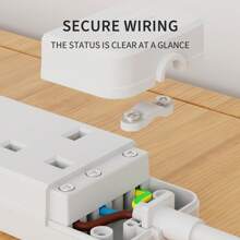 TISDLIP 英国标准四位延长线插座带电源指示灯和门设计，采用PP材质制成，配有2个螺丝和2个透明胶，适用于办公室、厨房、客厅、学校，白色，延长线电源插座