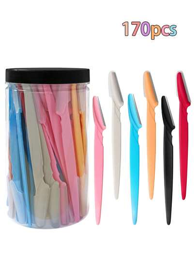 170件套多色修容剃刀套装，包含眉毛修剪器、剃刀、去角质刮毛器、身体脱毛修剪器和面部及眉毛剃刀，长柄刀片配精密刀盖，女士修眉工具，适合日常或旅行使用，可用于化妆、家居装饰、梳妆台、旅行、卧室、化妆配件、眉毛剃刀、圣诞礼物、化妆品、化妆工具、便宜货、礼物、女士礼物、圣诞礼物