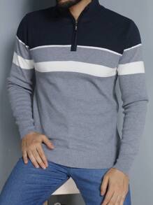 Men's Knitted Sweater Round Neck Autumn Winter Cold Weather Top - 淺灰色 - 查看 1