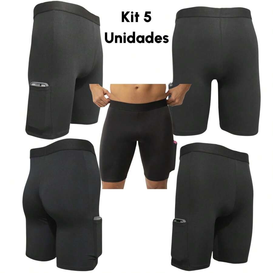 Kit 5 Thermal Bermuda UV Protection Cycling Shorts With Pocket Second Skin - 黑色 - 查看 1