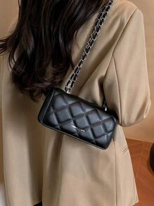 Bolso de mano con diseño de cadena de rombos mini, bolso de hombro simple para ir al trabajo, estilo de moda