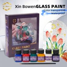 Xin Bowen 6 色玻璃漆 6 色织物漆 永久性玻璃漆 适用于酒杯、灯泡、窗户、陶瓷 (6x30ml/1.01 液体盎司)，返校，学校用品 - 6色 - 查看 14