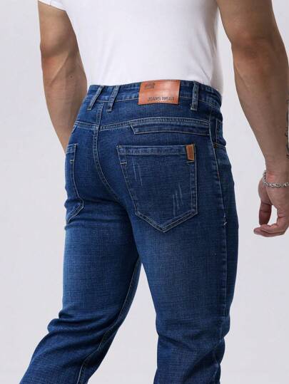 Business Casual Straight Fit Stretch Denim Jeans, Cotton Washed Product