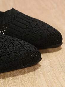 时尚黑色尖头平底一脚蹬女鞋，尺码 35-45，休闲日常穿着，透气，轻便，百搭，春夏秋季 - 黑色 - 查看 7