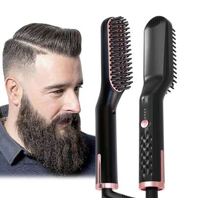 UKLISS Men's Hair & Beard Straightener – Professional Electric Flat Iron With Comb, Fast Heating Styling Tool For Smooth & Neat Look