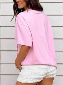 Oversized Graphic T Shirt For Women Teens Girl Y2K Floral Short Sleeve Baggy Tee Shirts Loose Fit Vintage Aesthetic Coastal Tops Summer Beach Going Out Tops - Hồng - Xem 2