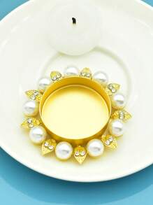 Juego de 6 piezas/paquete 4 piezas/paquete 1 pieza Candelabro decorativo delicado para el hogar, soporte de vela con flor de perla de aleación, para boda