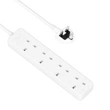 TISDLIP TISDLIP UK Minimalist Style Four Position Extension Cord Socket With Power Indicator Light And Door Design, PP Material, Equipped With 2 Screws And 2 Transparent Adhesives, Suitable For Office, Kitchen, Living Room, School, White, Extension Cord Power Socket