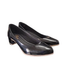 Women's Formal Shoes Scarpin Scarpan Medium High Heel Block Toe Patent Leather Ref 040 - Black - View 8