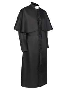 Men's Solid Priest, Friar Medieval Vintage Priest Monk Robe Wizard Halloween Death Costume With Cross Necklace And Belt Black Cape