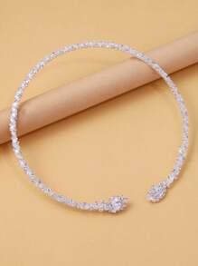 1 件欧美奢华锆石开口颈链，新娘珠宝，时尚性感，女士水钻项链