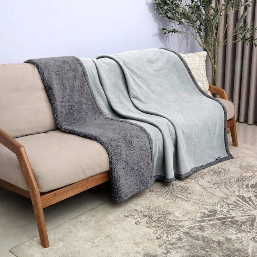 Waterproof Blanket - Sherpa Fleece, Plain Pattern, Reliable Protection For Pets, Furniture & Cars - Lt Gray/Dk Gray - View 1