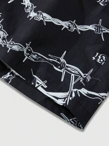 男士时尚数码印花宽松短裤，荆棘图案，适合休闲和户外穿着，Emo，2000 年代风格