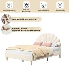 Upholstered Bed, Double Bed 140x200 Cm, Bed Frame With Floral Headboard And Slatted Frame, Girl's Bed, Guest Bed, Without Mattress, Velvet, Beige/Burgundy - 140*200cm - 查看 7