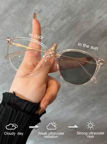 1pc Metal Tr Frame Cat Eye Decoration Glasses, Indoor Outdoor Photochromic Multi-Purpose Fashion Glasses, Fashion & Versatile For Women For Summer Beach Vacation,Outdoor,Travel