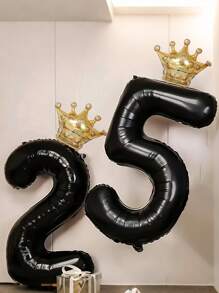 1/2 个 40 英寸超大皇冠数字气球，黑色数字铝箔气球配迷你金色皇冠，适合 1-10 岁、16 岁、18 岁、20 岁、21 岁、25 岁、30 岁、35 岁、40 岁、45 岁、50 岁、55 岁、60 岁生日