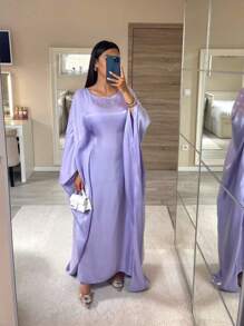 1 pieza Nuevo vestido abaya holgado de satén brillante para mujer, elegante vestido musulmán de manga larga para fiestas, cumpleaños, Kaftán modesto