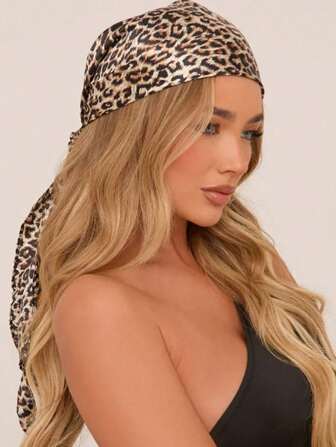1 pièce Foulard carré de 90 cm imprimé léopard mode femme, bandana polyvalent, convient pour toutes les saisons
