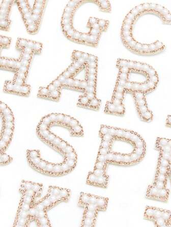 26pcs A-Z Letters Patches Set, 3D Pearl & Rhinestone Embellished Letter Stickers, DIY Alphabet Patch Accessories For Clothes, Bags, Backpacks, Fabrics, Personalized Gifts, Bridal Party Gifts, Bachelorette Party Decorations