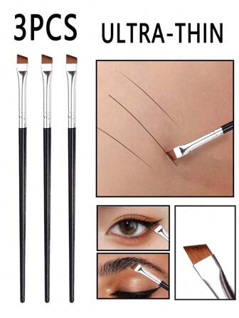 3pcs/Set Eyeliner Brush Set Including Angled, Flat And Dagger Shaped Brushes, Suitable For Liquid And Gel Eyeliners, A Must-Have For Beginners