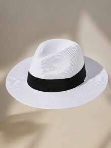 1 pièce Chapeau de paille à large bord de style Panama polyvalent, de protection solaire unisexe, convenant pour la plage, les sports de plein air et l'usage quotidien