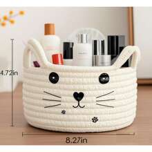 储物篮，编织绳篮，化妆品储物篮，装饰盒，小玩具篮，浅篮，壁橱整理箱，（8.27 英寸 * 4.72 英寸，白色/卡其色）