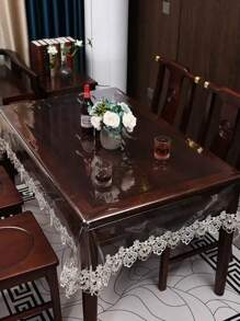 1 块，秋季 PVC 矩形绣花桌布，防水防油蕾丝花边桌布，优雅餐厅厨房桌面装饰，早餐桌咖啡桌面覆盖物，圣诞节、派对、节日、户外桌面装饰。 - 雙色蕾絲 - 查看 1