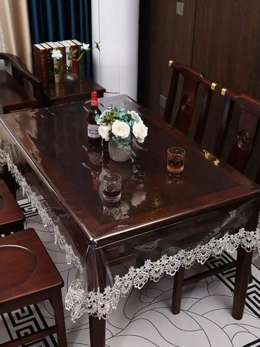 1 块,秋季 PVC 矩形绣花桌布,防水防油蕾丝花边桌布,优雅餐厅厨房桌面装饰,早餐桌咖啡桌面覆盖物,圣诞节、派对、节日、户外桌面装饰。 - 雙色蕾絲 - 查看 1