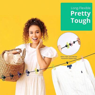 2 Packs Portable Travel Clothesline, Retractable Adjustable Clothesline With 12 Clothespins, Camping Outdoor RV Accessories For Hotel, Apartment, Indoor, Outdoor