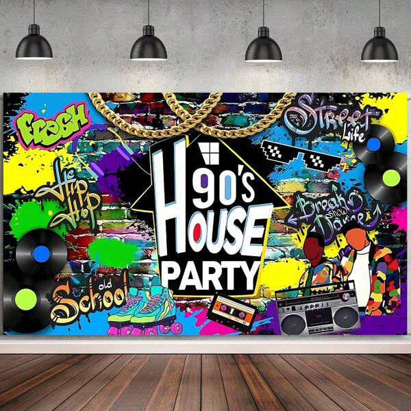 1 Stück 90er Jahre Hausparty Hintergrund Hip Hop Graffiti 90er Jahre Themen Hausparty Dekoration Retro Radio Backsteinwand 90er Jahre Party Banner