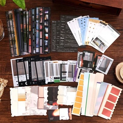 100张复古胶片卡片、便签和贴纸套装，适用于剪贴簿、胶片相框、日记本、返校剪贴簿、装饰性子弹笔记、计划本、DIY工艺品