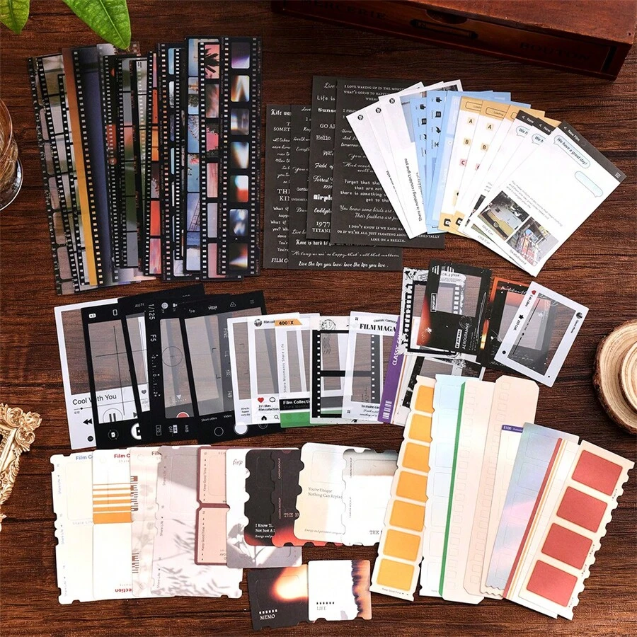 100pcs Vintage Film Strip Cards, Notes And Stickers Set, Suitable For Scrapbooking, Film Frames, Journals, Back To School Scrapbooks, Decorative Bullet Journals, Planners, DIY Crafts - Multicolor - View 1
