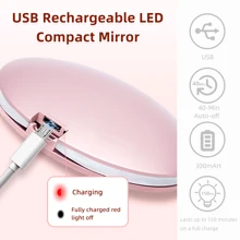 2X Magnifying Lighted Makeup Mirror, 3 Brightness Levels, Portable Foldable Round LED Mirror, Single-Sided 2X Magnification, Mini USB Rechargeable Illuminated Mirror, Unique Gift For Men And Women - Pink - View 7