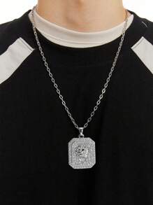 1pc Fashionable Hip Hop Sporty Rectangular Cross Necklace Set With Multi-Elements, Suitable For Students, Gift Box Packaging For Holiday Gift - Silver - View 6