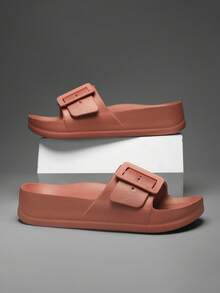 2025新款时尚EVA厚底休闲一脚蹬高跟系带凉鞋 - 酒紅色 - 查看 4