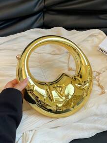 [Waterproof Party Clutch] Luxury Women's Party/Prom Acrylic Gold Clutch Bag, Waterproof Crossbody Bag, Evening Handbag, Moon Clutch "Tready" Bridal Bag, Suitable For Party, Wedding, Formal Dinner/Gala, Paired With Wedding Dress, Formal Gown, Prom Dress, Birthday Dress, Women's Formal Party Dress - Gold - View 9