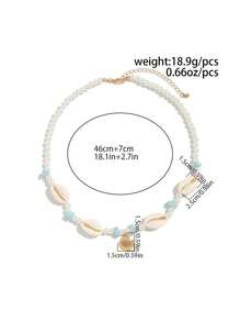 Fashionable Ocean Style Minimalist Shell Pendant Blue Crystal Beaded Faux Pearl Necklace, Daily Wear For Men, Charming Hawaii Vacation Jewelry