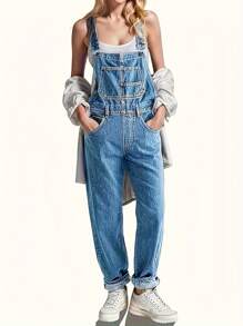 Women's One-Piece Denim Overalls With Pockets, Casual And Comfortable, Suitable For Dates, Shopping, Parties, Travel, Music Festivals - Màu xanh nhạt - Xem 1