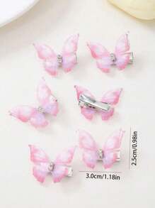 Set de 10 piezas de pasadores de pelo con mariposas de cristal de doble capa en color rosa para niñas, accesorios de pelo con estilo de princesa, pinzas de pelo, horquillas, útiles escolares, accesorios para la cabeza - Rosa - Ver 5