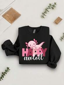 Happy Axolotl Sweatshirt, Funny Axolotl Sweatshirt, Axolotl Birthday Gift Sweatshirt, Axolotl Lover Sweatshirt, Cute Axolotl Sweatshirt, Playful Axolotl SSN-1156 - Black - View 1