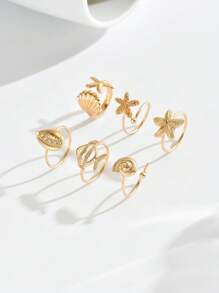 6 stuks/set Ocean Beach Vacation Style Shell & Zeester Design Bohemian Ring Set