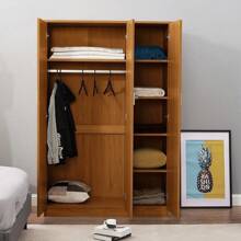 Panana 3 Door Wardrobe With Hanging Rail, 6 Shelves Storage Cupboard Closet, Triple Wardrobe For Bedroom Furniture (Brown) - Brown - View 5