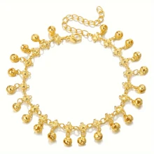 1pc Fashionable Minimalist Delicate Bell Anklet For Women, 18K Gold Plated Copper, Suitable For Beach Party, Holiday Gift, Daily Wear - Yellow Gold - View 5