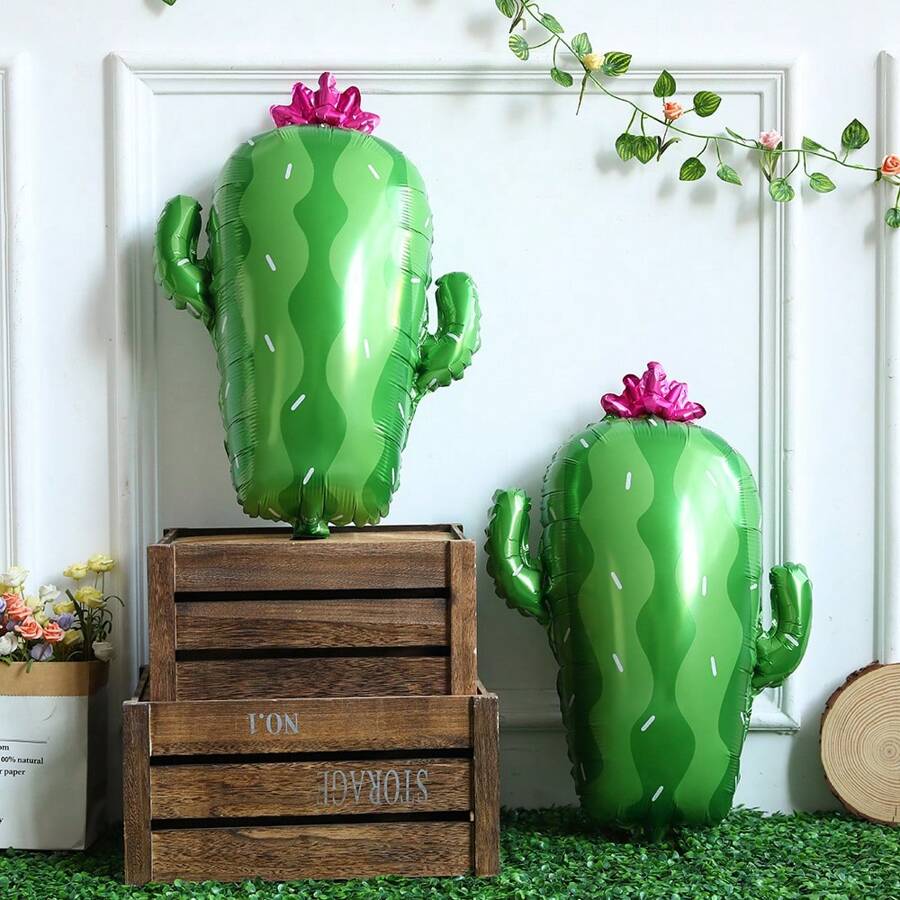 2 Pcs/Set Cactus Foil Ballons, Mexican Carnival Theme Party Decoration Supplies