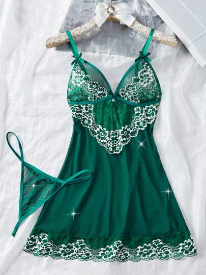 Conjunto de Lingerie Sexy Feminina, Bodysuit de Renda com Alças Finas e Costas Abertas, Camisola Erótica