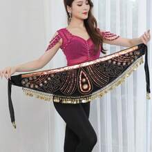 1pc Velvet Coin Belly Dance Skirt Belt, Semi-Circle Sequins Skirt, Gold Coin Fashionable Dance Waist Accessory, Dance Supplies - Multicolor - View 5