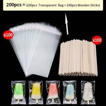 200 件/套，带自粘密封的冰淇淋冰棒包装袋，以及 100 根一次性木棍，透明塑料冰棒袋，用于 DIY 冷冻食品、糖果和饼干储存，烘焙工具厨房配件 - 彩色 - 查看 4
