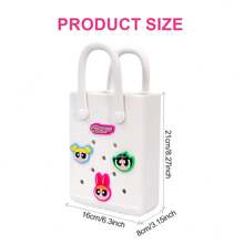 Miniso 飞天小女警系列可爱多孔手提包 - 紫色小尺寸设计，配有可互换的卡通人物饰物，非常适合日常外出和购物（1 件） - 白色 - 查看 10