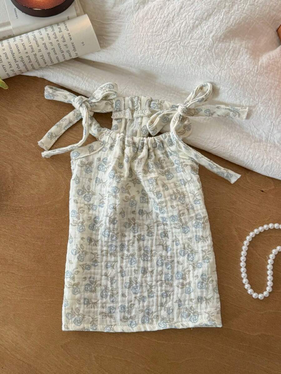 Breathable Mesh Floral Print Dog/Cat Tank Top, Pet Clothes For Small Dogs And Cats, Suitable For Spring/Summer - Baby Blue - View 1